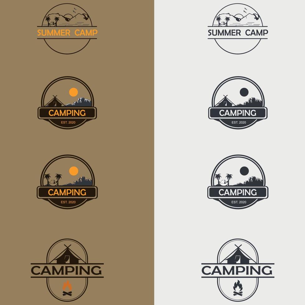 retro-logo voor kamperen en buitenavontuur. geschikt voor bedrijfslogo, print, digitaal, pictogram, apps en ander marketingmateriaal. camping logo set vector