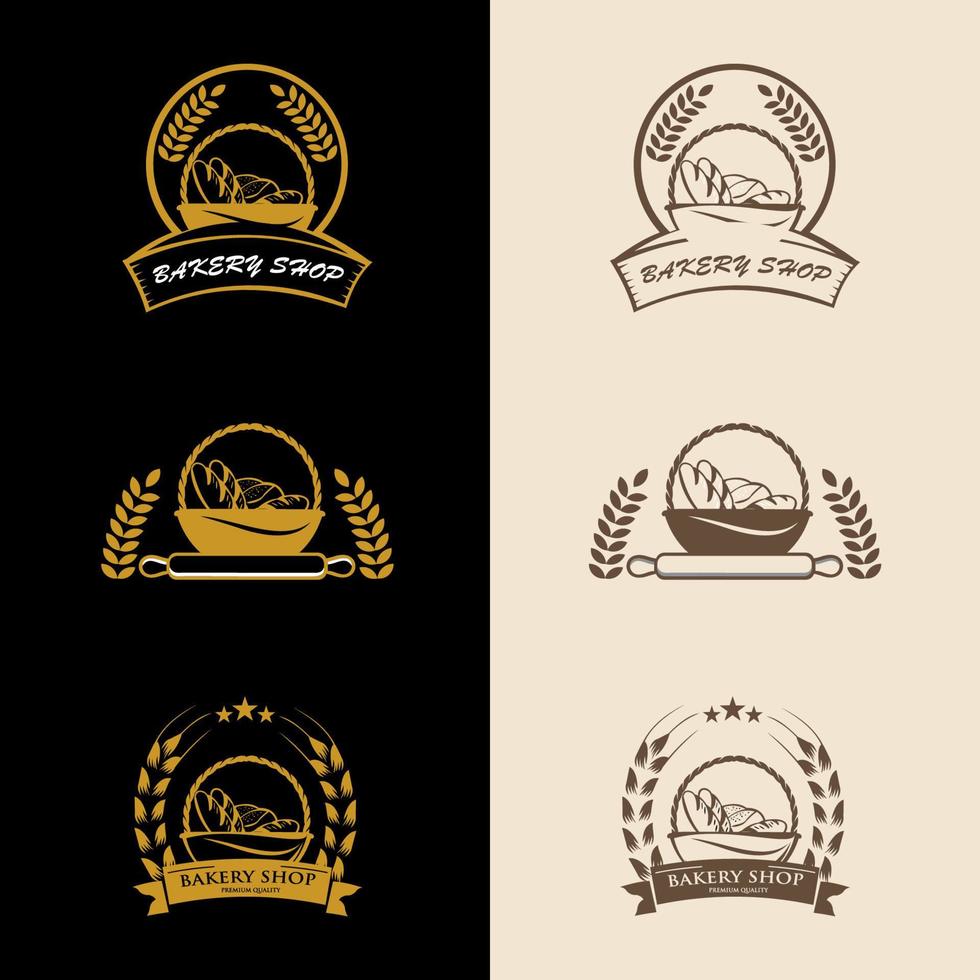 stel broodlogo in. broodmand logo. bakkerij badge of label retro vectorillustratie. vector