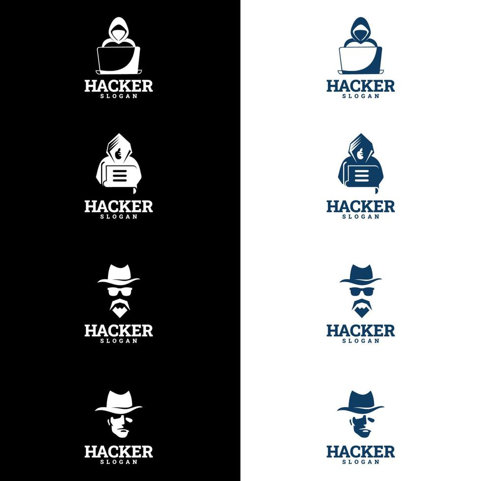 detective-logo ontwerp. hacker-logo sjabloon. hacker man in hoodie jas kijken naar een laptop vector