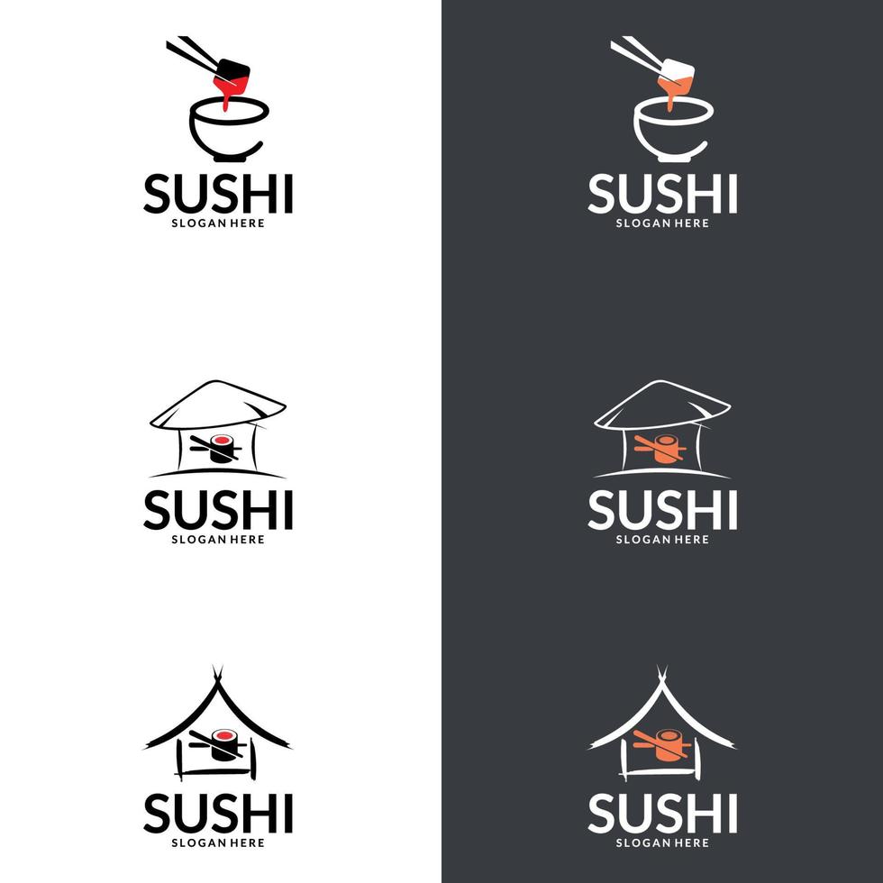 sushi logo sjabloon voor japans eten café met zalm sushi. geschikt voor bedrijfslogo, print, digitaal, pictogram, apps en ander marketingmateriaal. vector