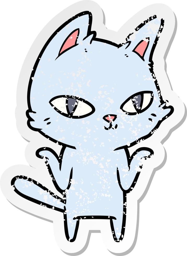 verontruste sticker van een cartoonkat die staart vector