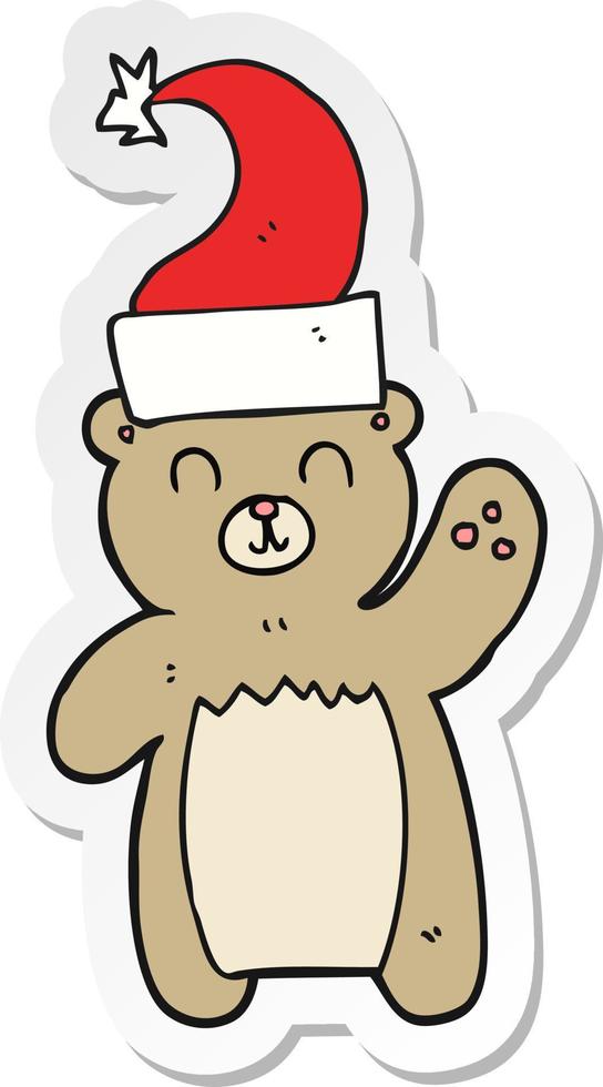 sticker van een cartoon teddybeer die zwaait vector