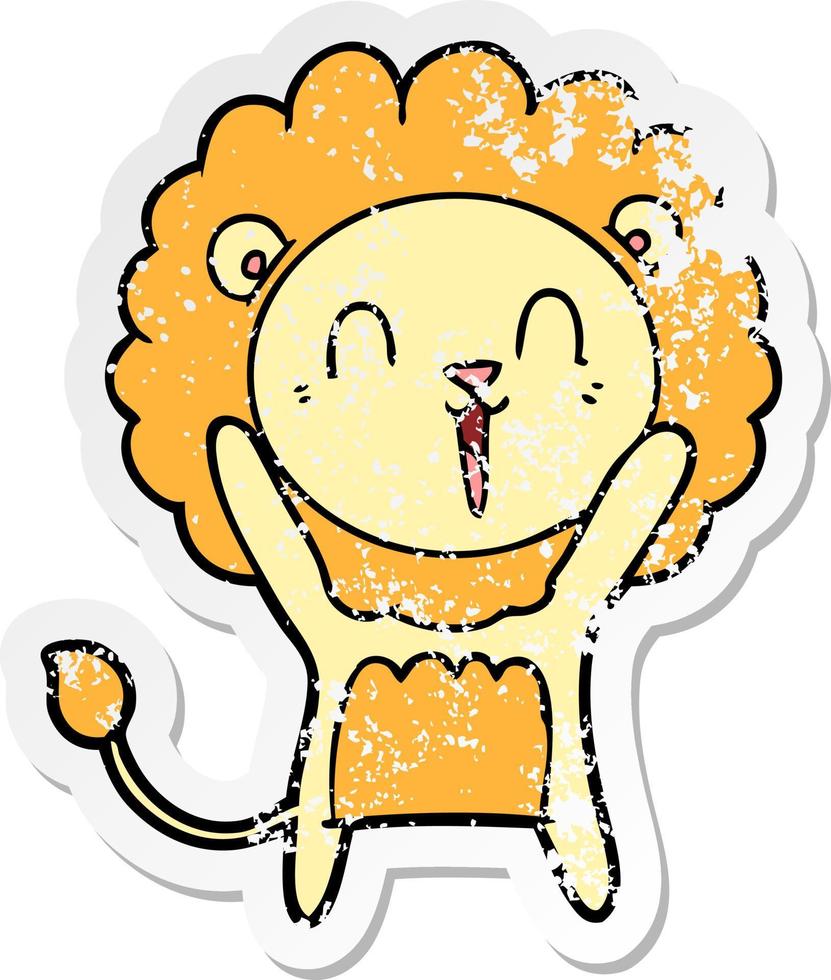 verontruste sticker van een lachende leeuw cartoon vector