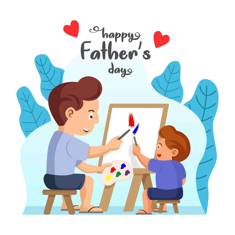 vader en zoon samen schilderen vector
