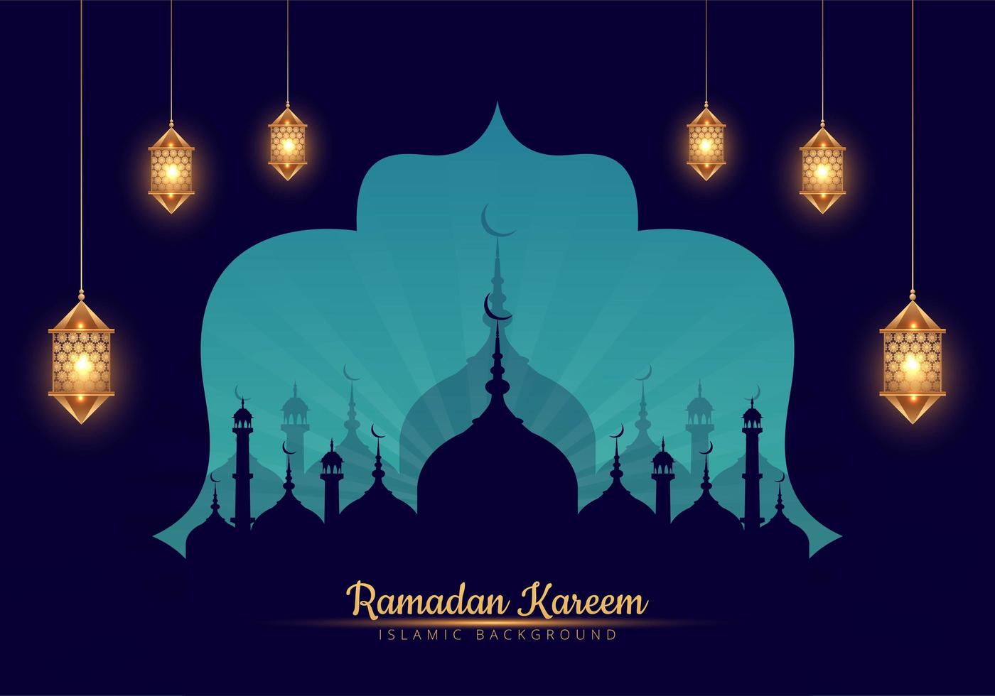 ramadan kareem moskee silhouet door raam vector