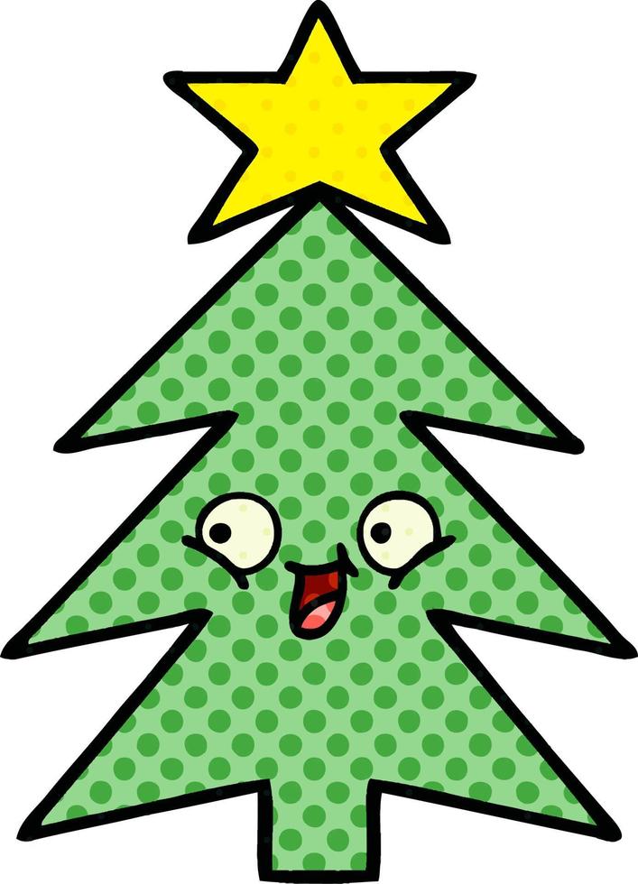 cartoon kerstboom in stripboekstijl vector