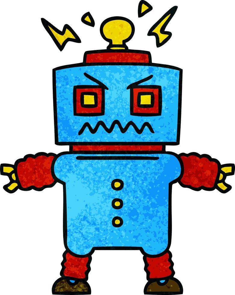 eigenzinnige handgetekende cartoonrobot vector