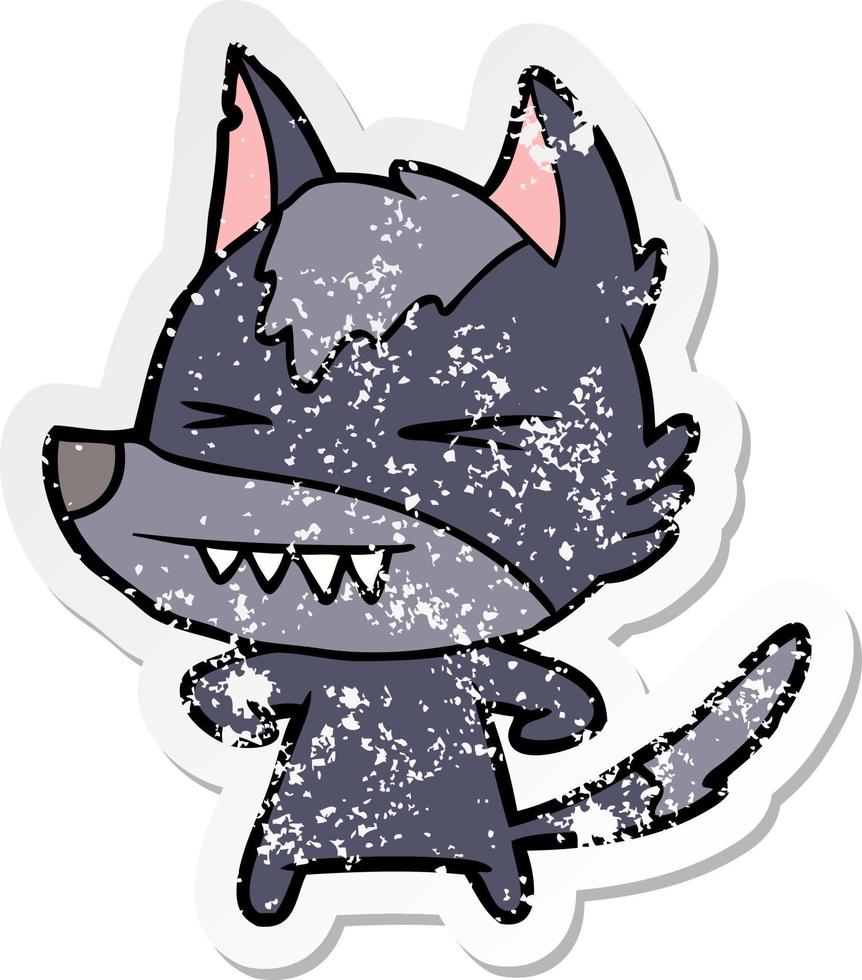 verontruste sticker van een boze wolf cartoon vector