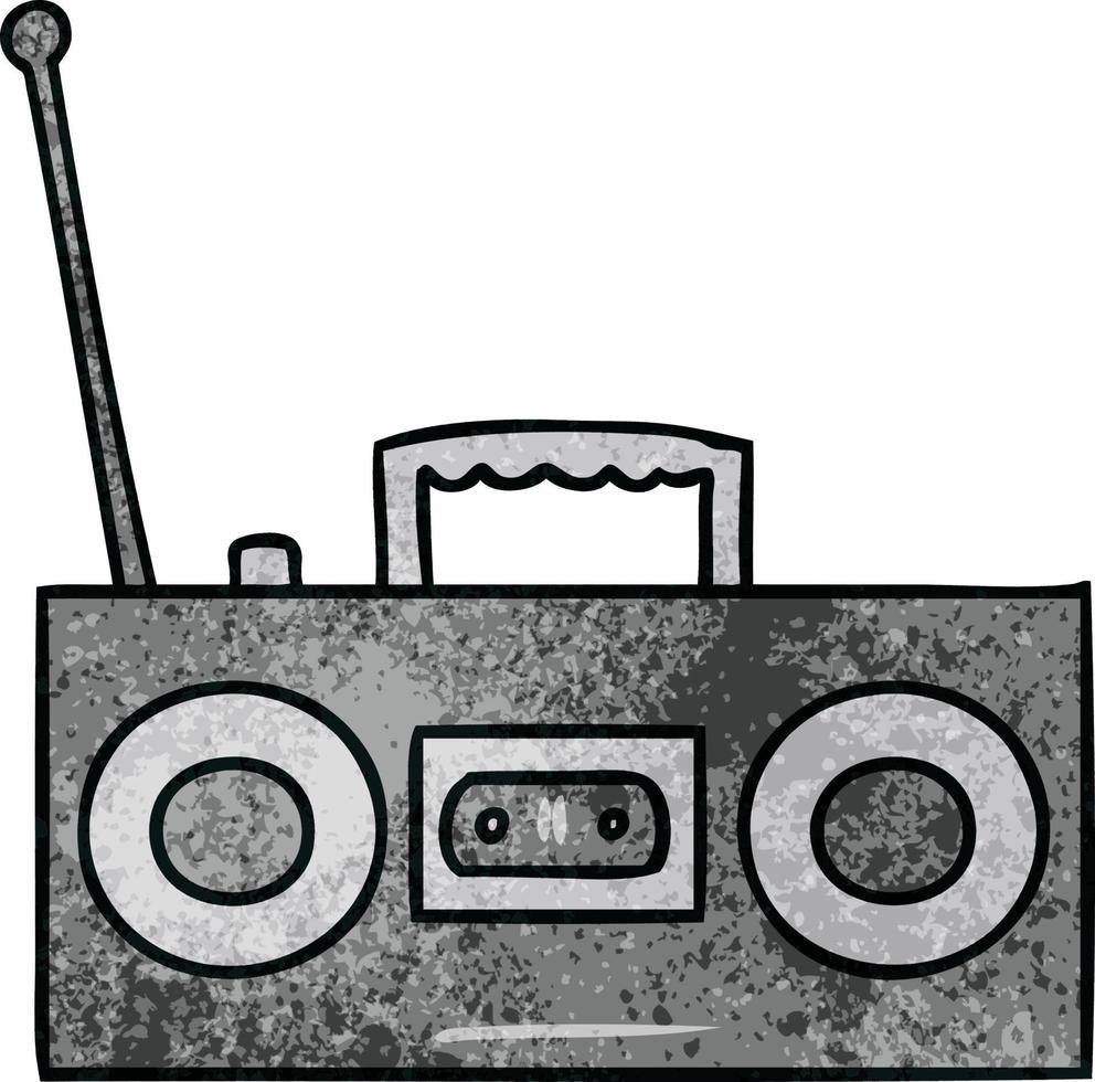 getextureerde cartoon doodle van een retro cassettespeler vector