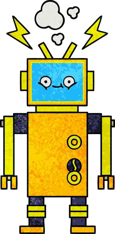 retro grunge textuur cartoon defecte robot vector