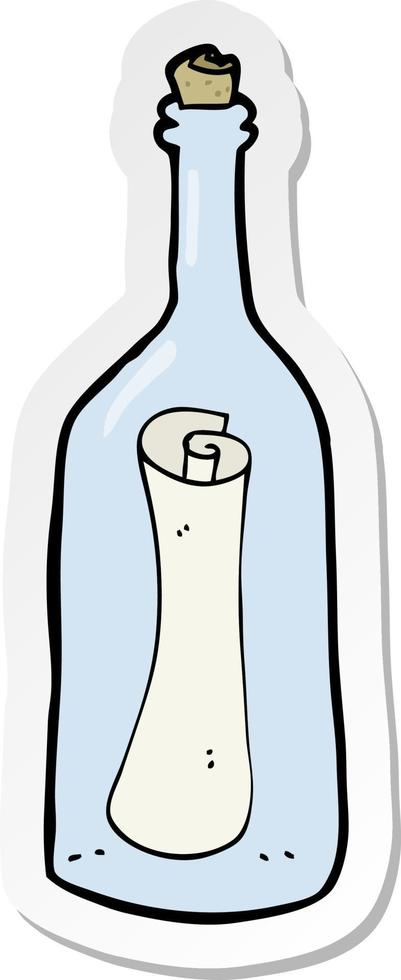 sticker van een tekenfilmbrief in een fles vector