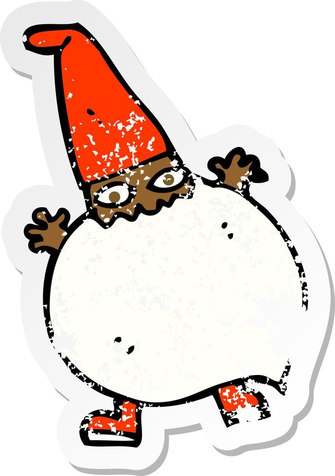 retro noodlijdende sticker van een cartoon kleine kerstman vector