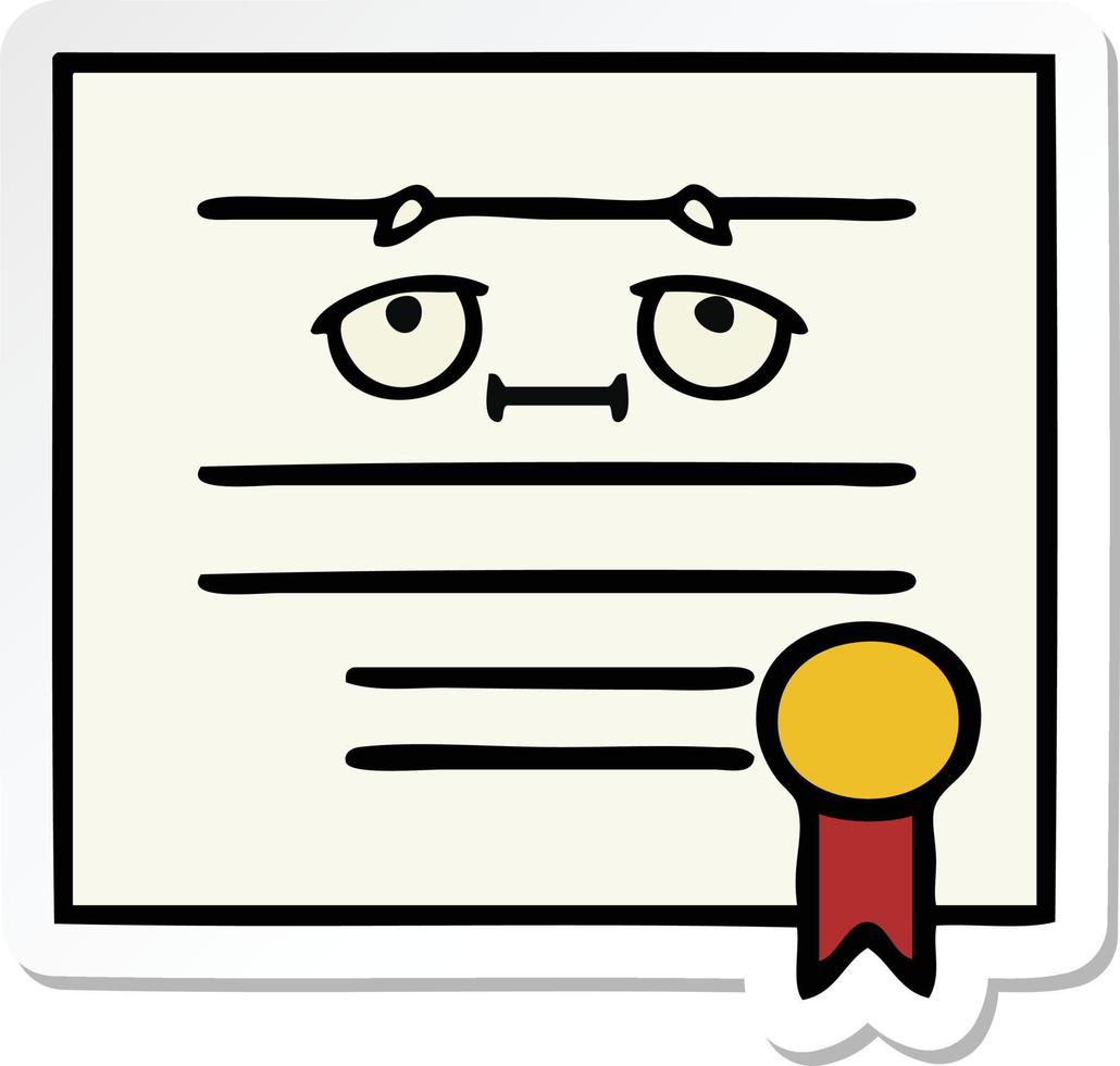 sticker van een schattig tekenfilmdiploma vector