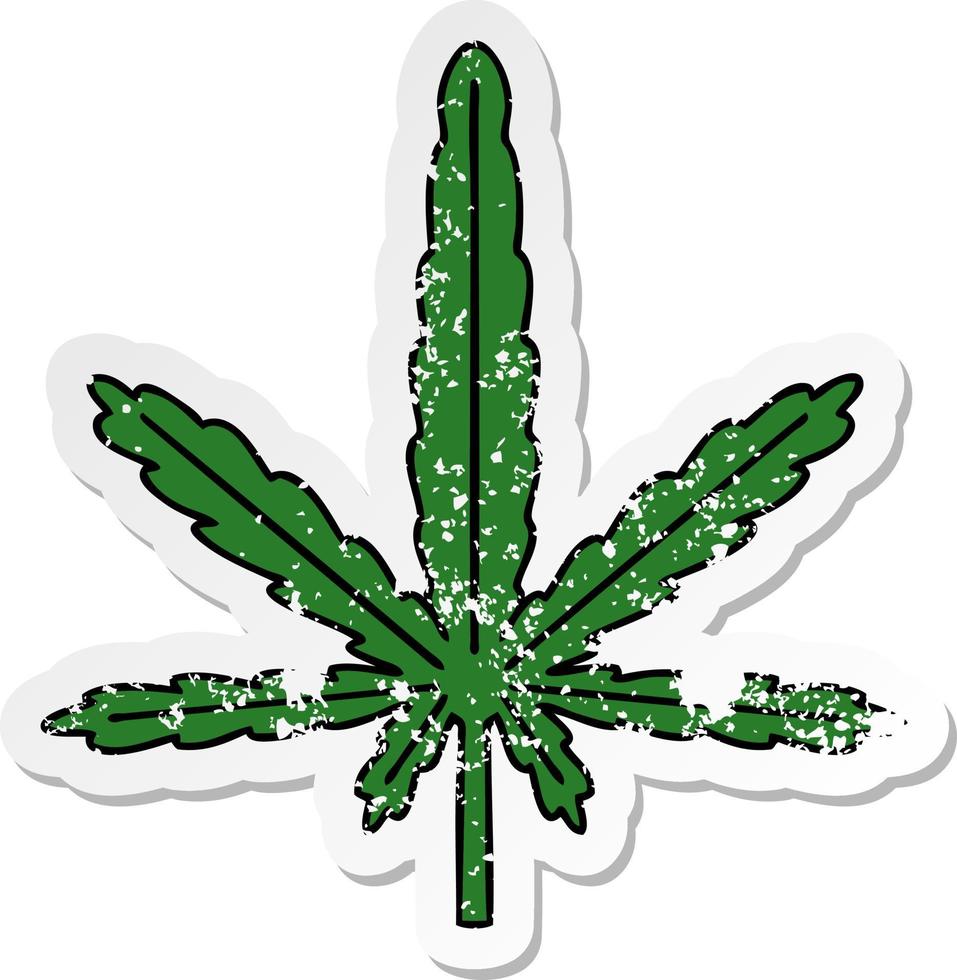 verontruste sticker van een eigenzinnige handgetekende cartoon marihuana vector