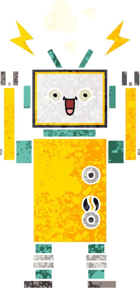 retro illustratie stijl cartoon gelukkige robot vector