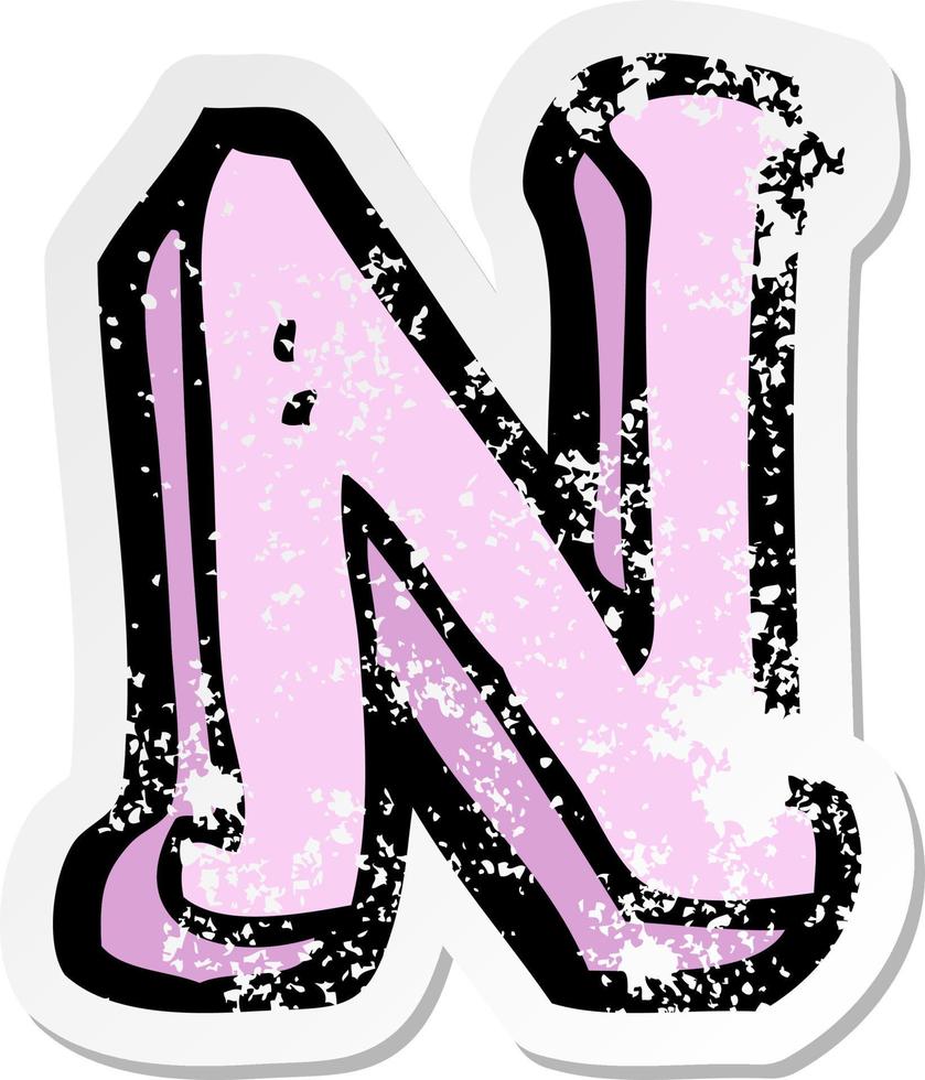 retro noodlijdende sticker van een tekenfilm letter n vector