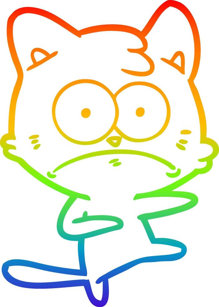 regenbooggradiënt lijntekening cartoon nerveuze kat vector