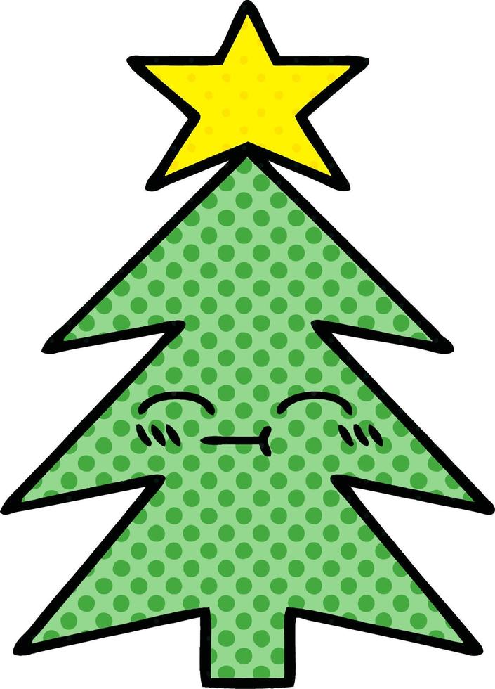 cartoon kerstboom in stripboekstijl vector