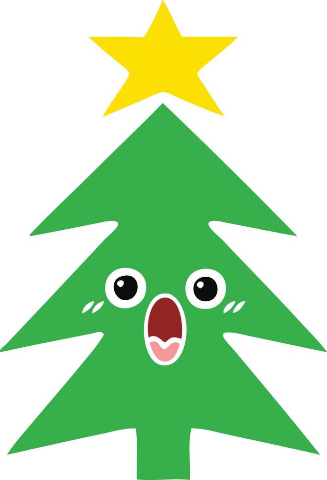 egale kleur retro cartoon kerstboom vector