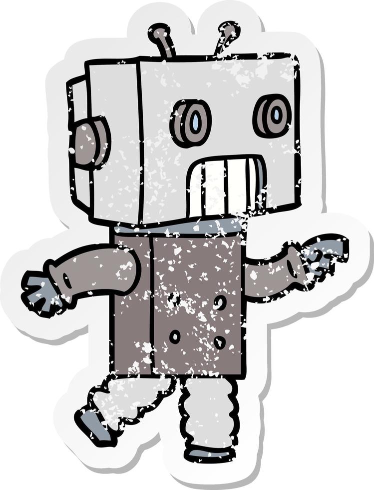 noodlijdende sticker van een tekenfilmrobot vector