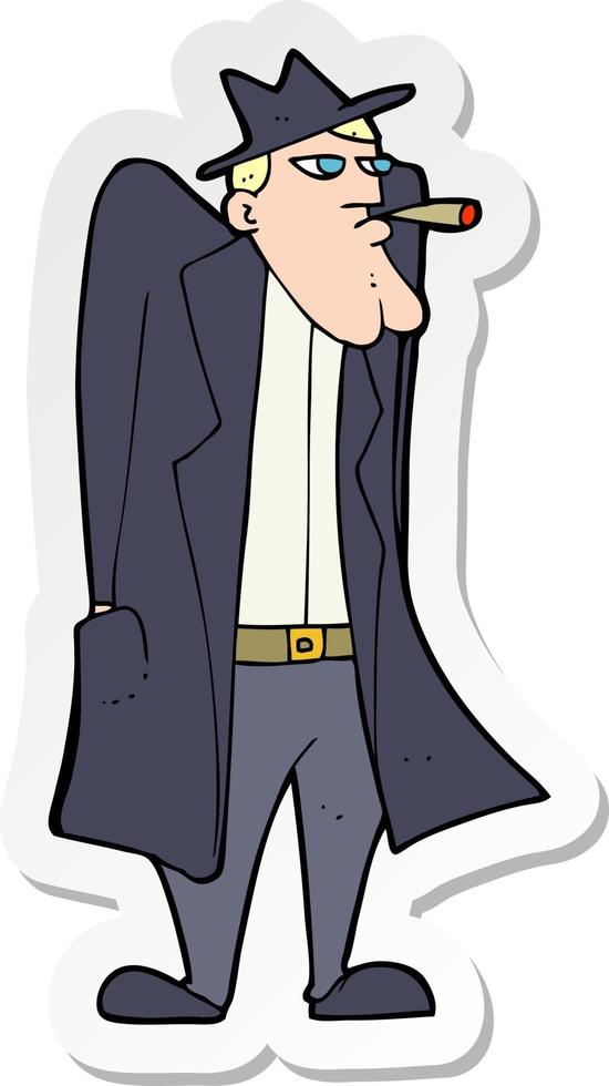 sticker van een tekenfilmman in hoed en trenchcoat vector