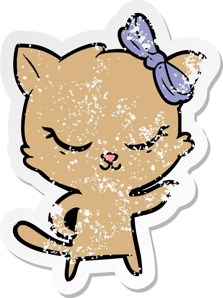 noodlijdende sticker van een schattige cartoonkat met strik vector