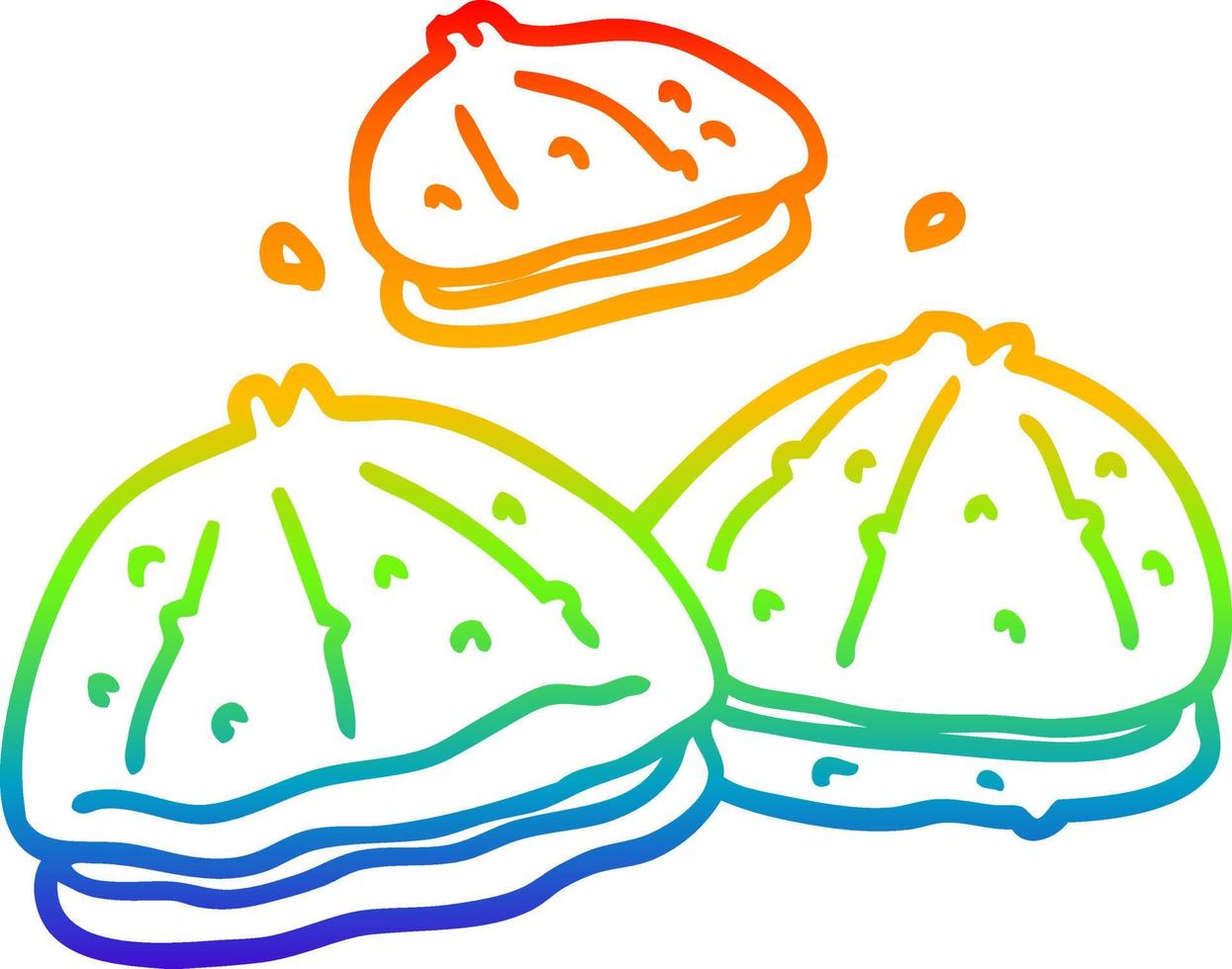 regenbooggradiënt lijntekening cartoon verse oesters vector
