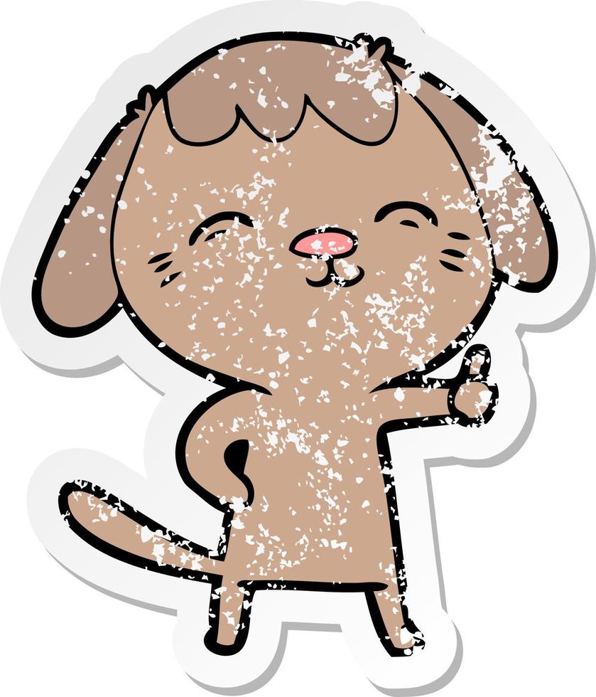 verontruste sticker van een happy cartoon hond die duimen omhoog tekent vector