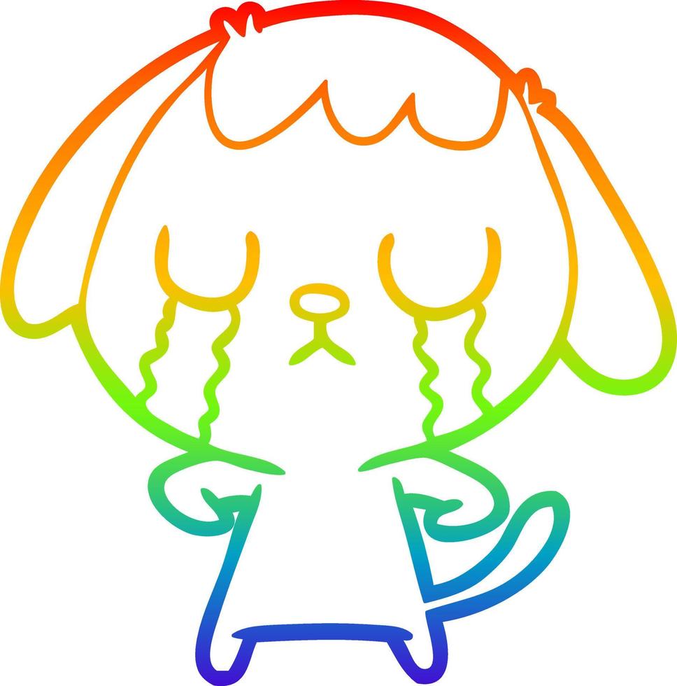 regenbooggradiënt lijntekening schattige cartoon hond huilen vector