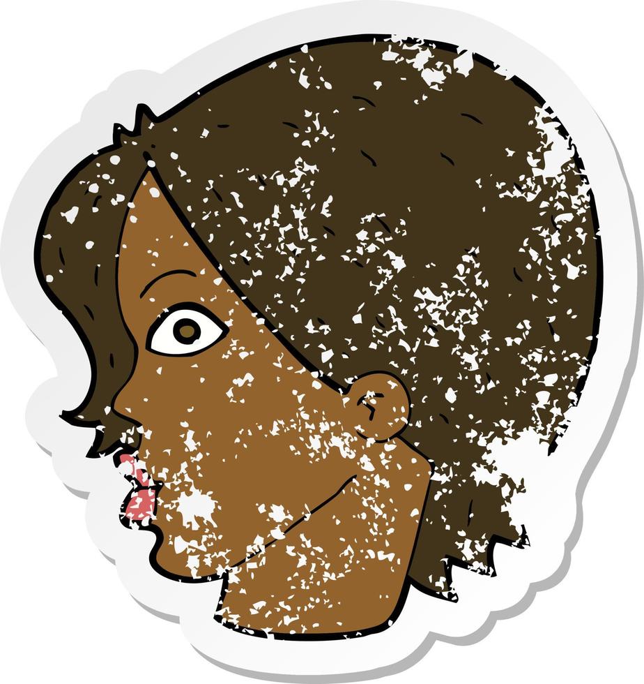 retro noodlijdende sticker van een cartoon starende vrouw vector