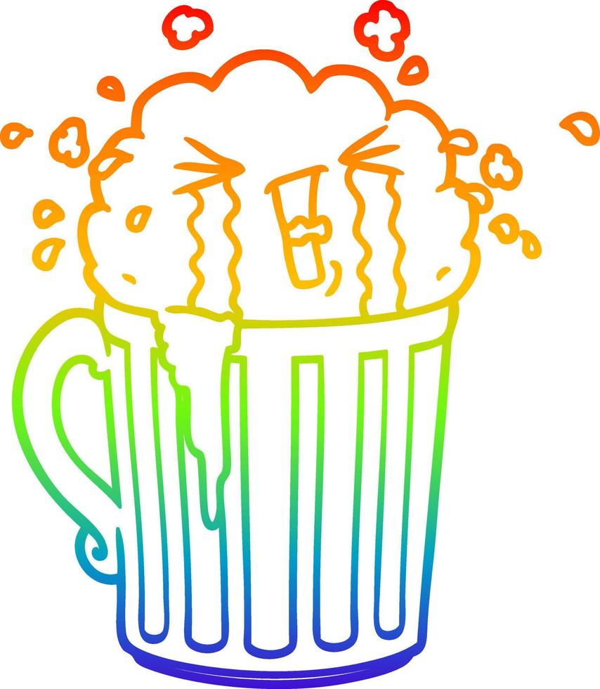 regenbooggradiënt lijntekening cartoon pul bier huilen vector