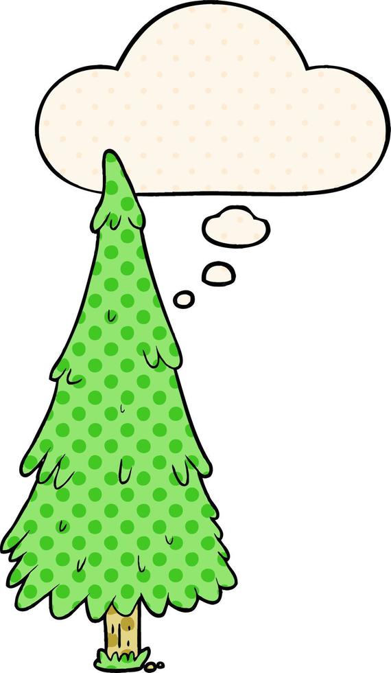 cartoon kerstboom en gedachte bel in stripboekstijl vector