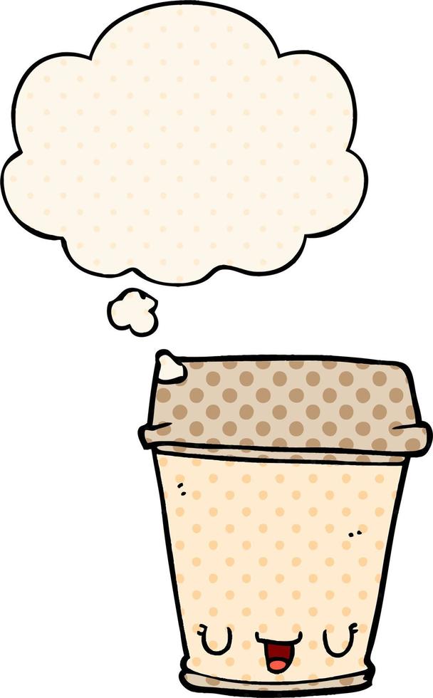 cartoon koffiekopje en gedachte bel in stripboekstijl vector