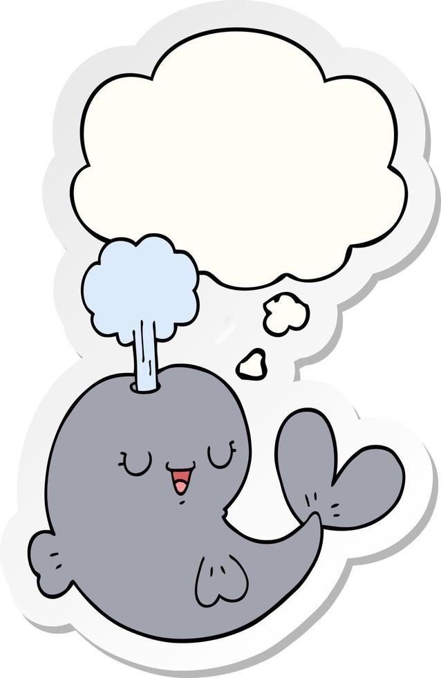 cartoon walvis en gedachte bel als een gedrukte sticker vector