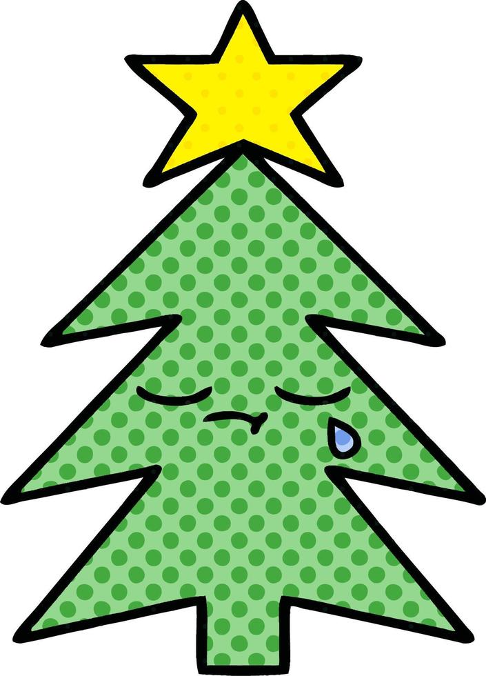 cartoon kerstboom in stripboekstijl vector