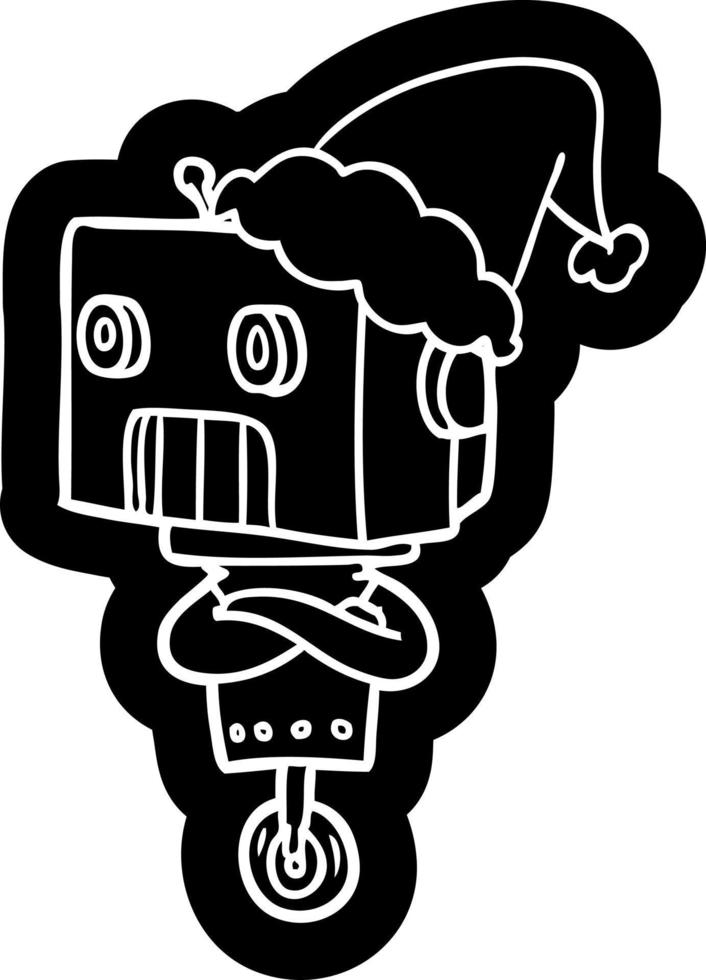 cartoon icoon van een robot met een kerstmuts vector