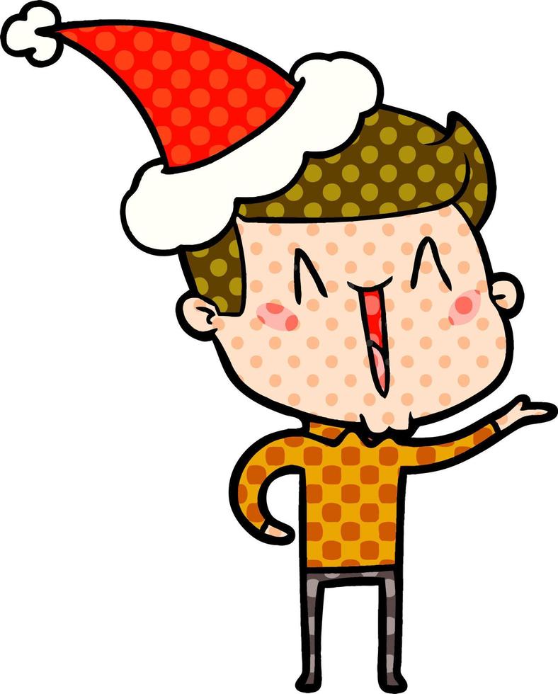 stripboekstijlillustratie van een opgewonden man met een kerstmuts vector