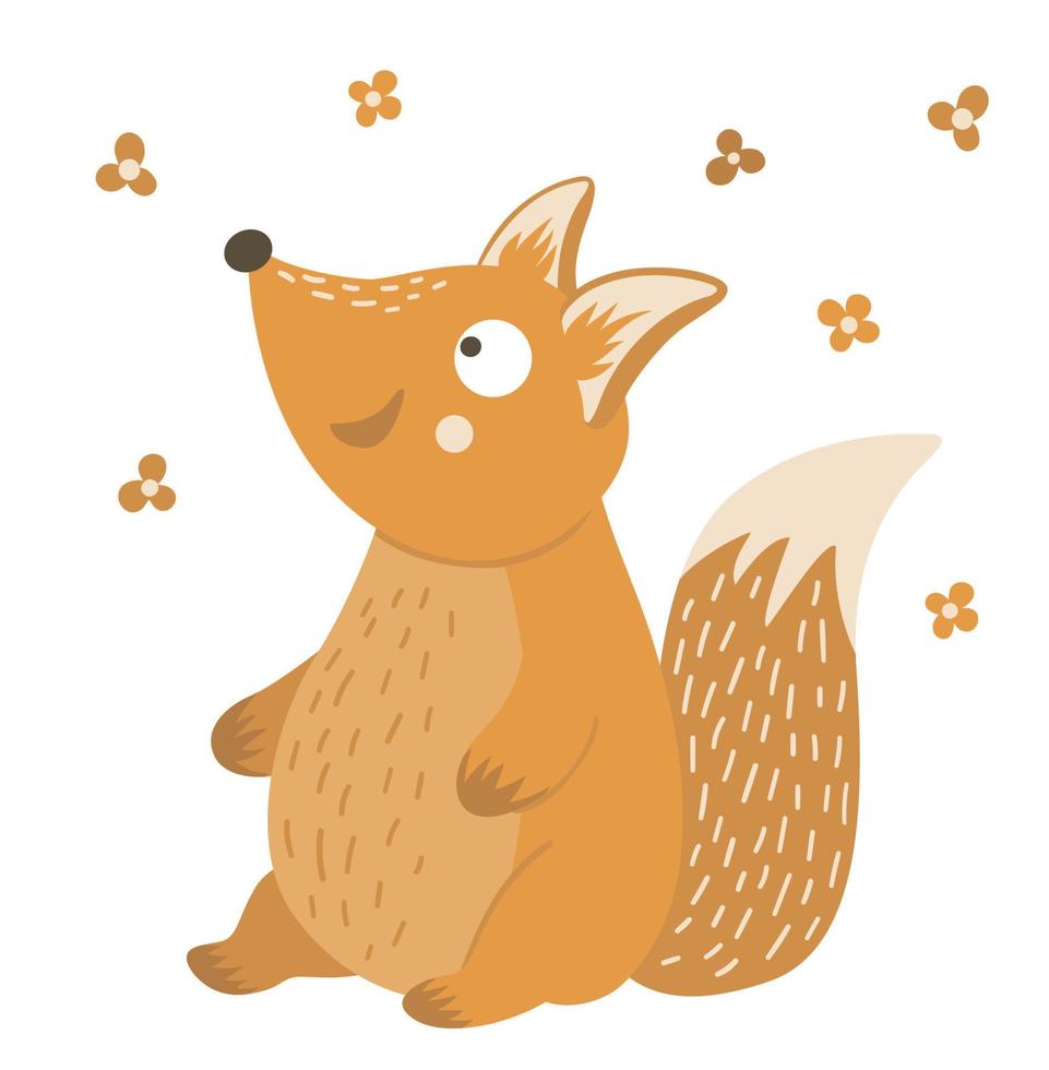 vector hand getekend plat zittende vos. grappig bosdier. schattige bos dierlijke illustratie om af te drukken, briefpapier