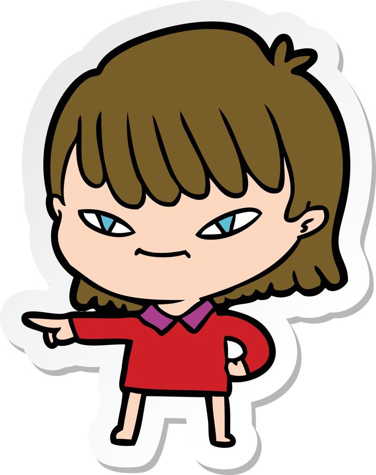 sticker van een cartoon wijzende vrouw vector