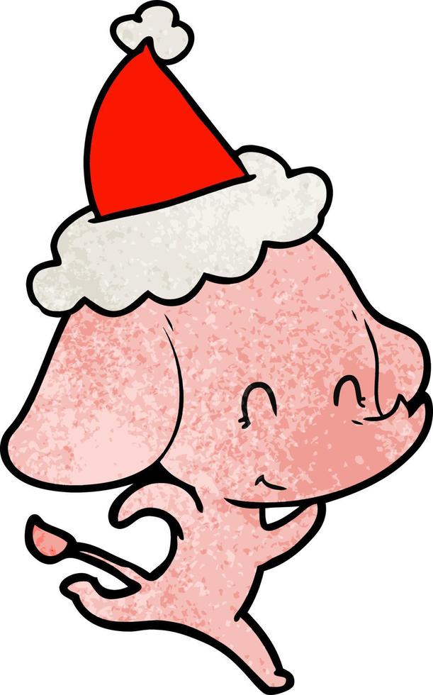schattige getextureerde cartoon van een olifant met een kerstmuts vector
