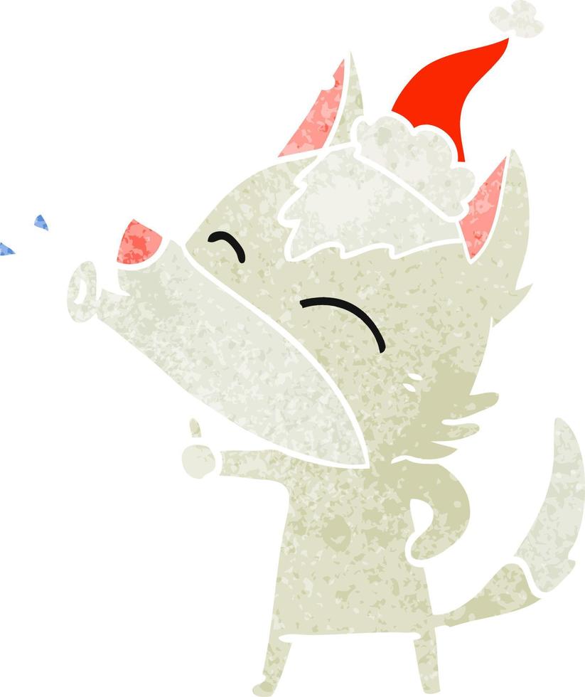 huilende wolf retro cartoon van een dragende kerstmuts vector