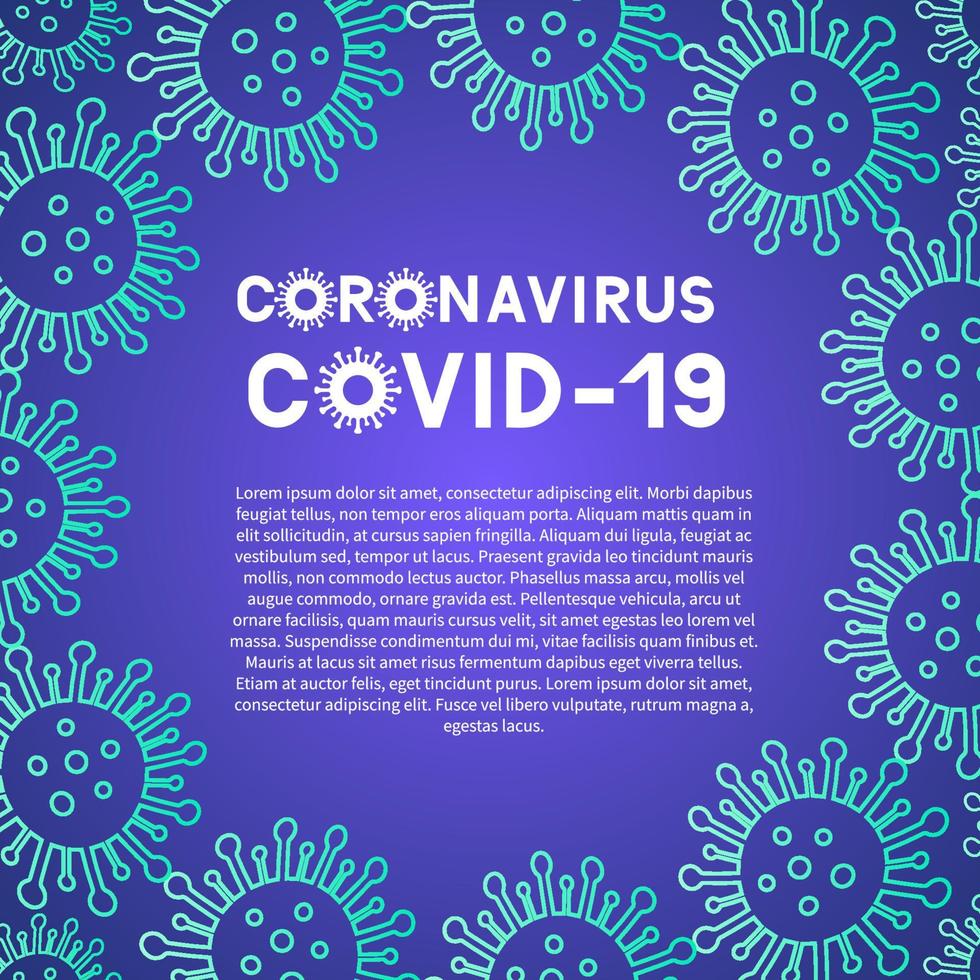 coronavirus covid-19 pandemische achtergrond met kopieerruimte. pathogeen respiratoir uit Wuhan China. nieuw coronavirus 2019-ncov. neonkleuren vectorbanner. vector