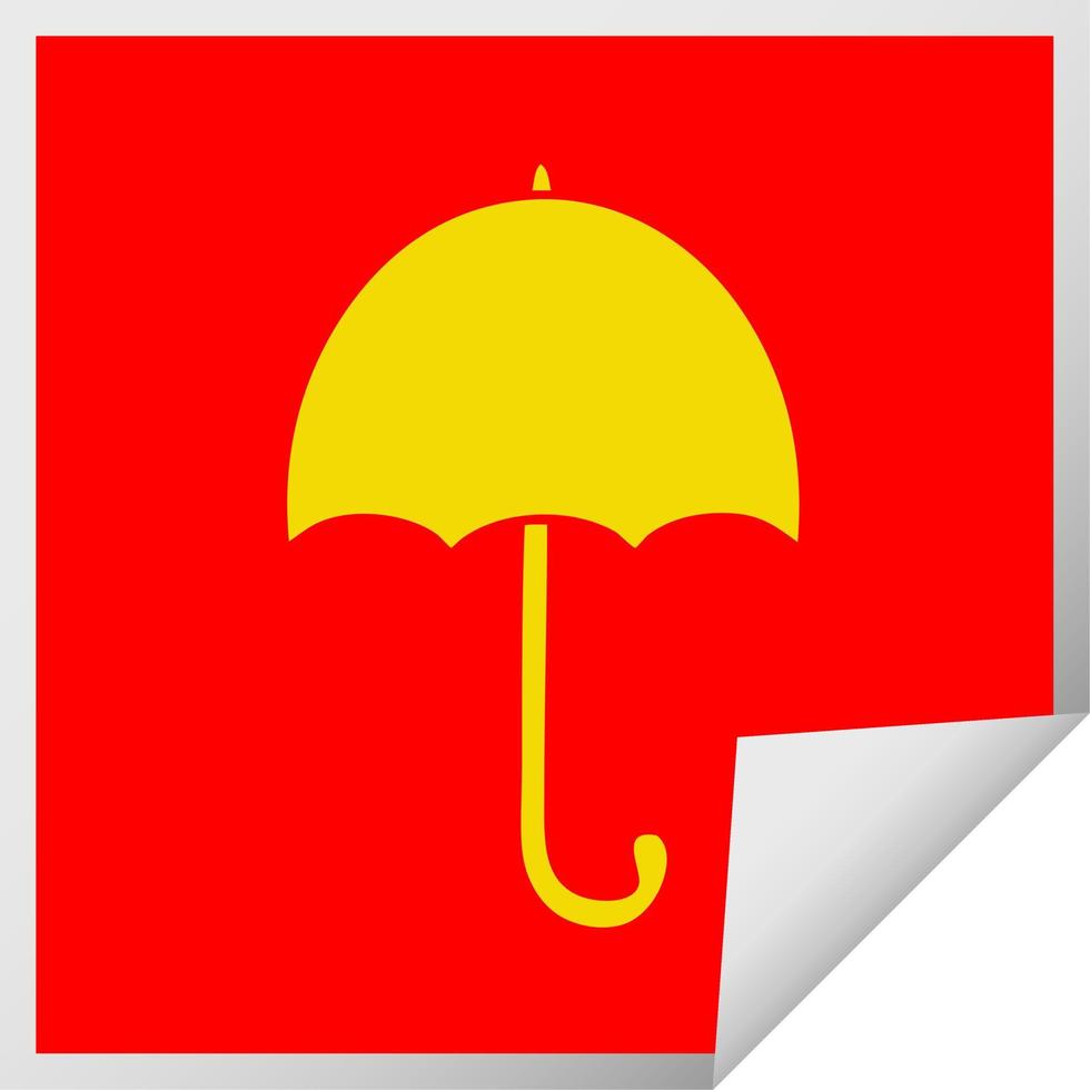 vierkante peeling sticker cartoon van een open paraplu vector