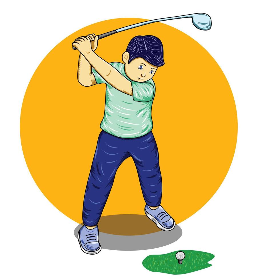 een jongen die golf speelt in vectorillustratieontwerp vector