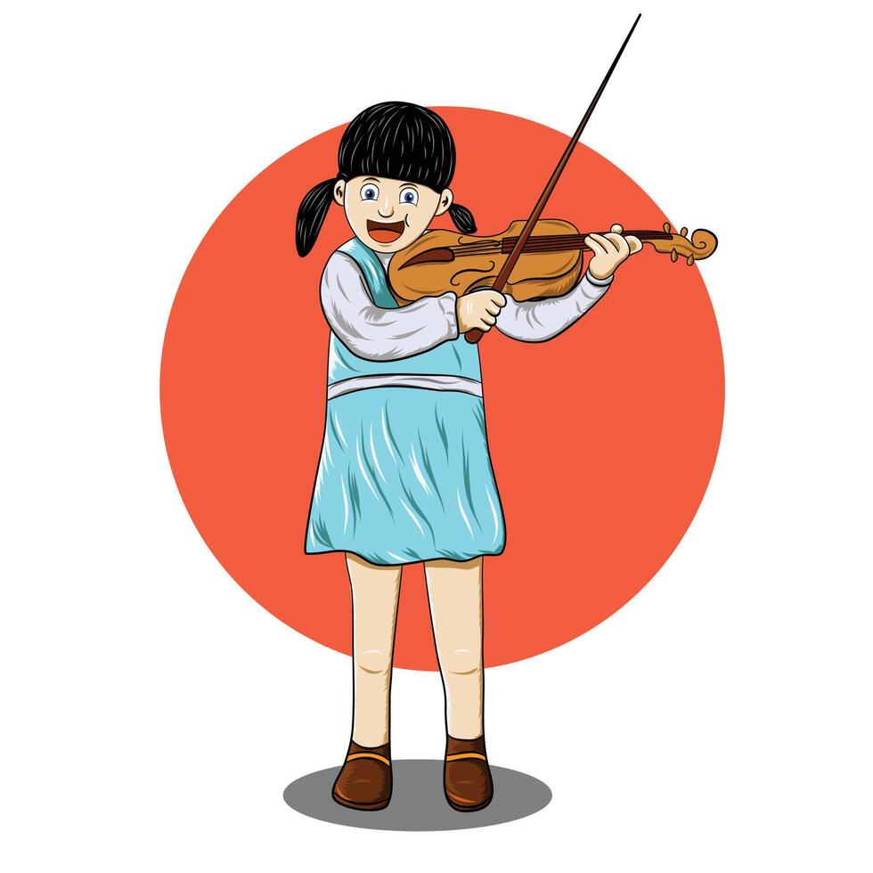 een meisje dat viool speelt in vectorillustratieontwerp vector