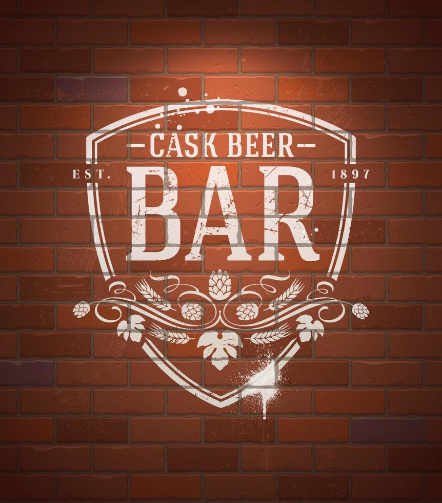 bar teken geschilderd met witte verf op vintage bakstenen muur - vectorillustratie vector