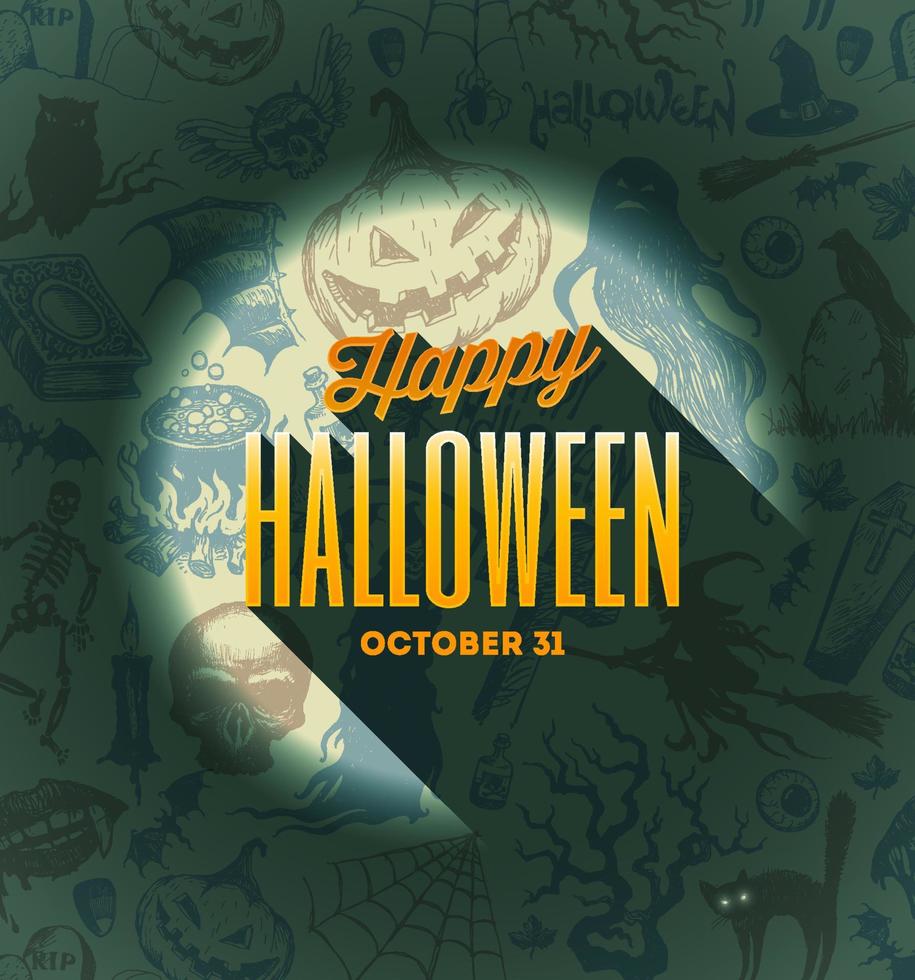 halloween vector typeontwerp op een handgetekende achtergrond