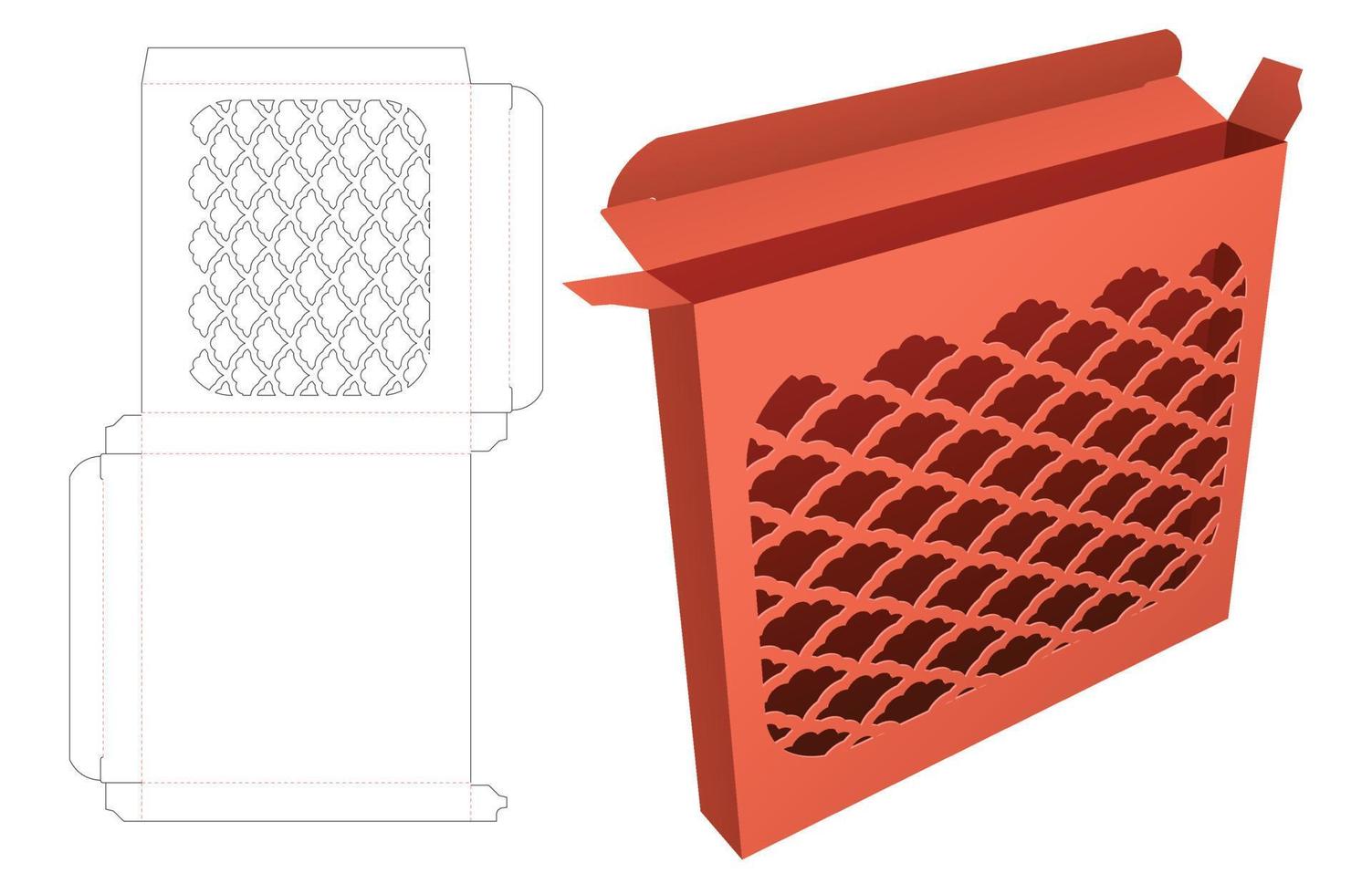 kartonnen Japanse blikken doos gestanste sjabloon en 3D-mockup vector