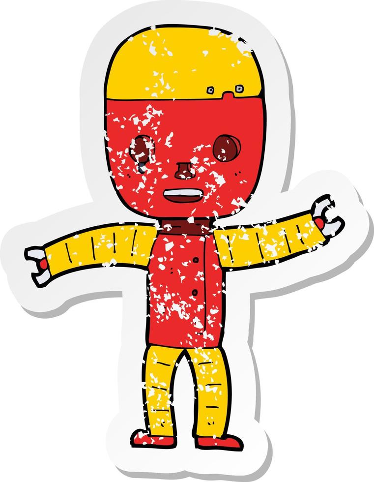 retro noodlijdende sticker van een cartoonrobot vector