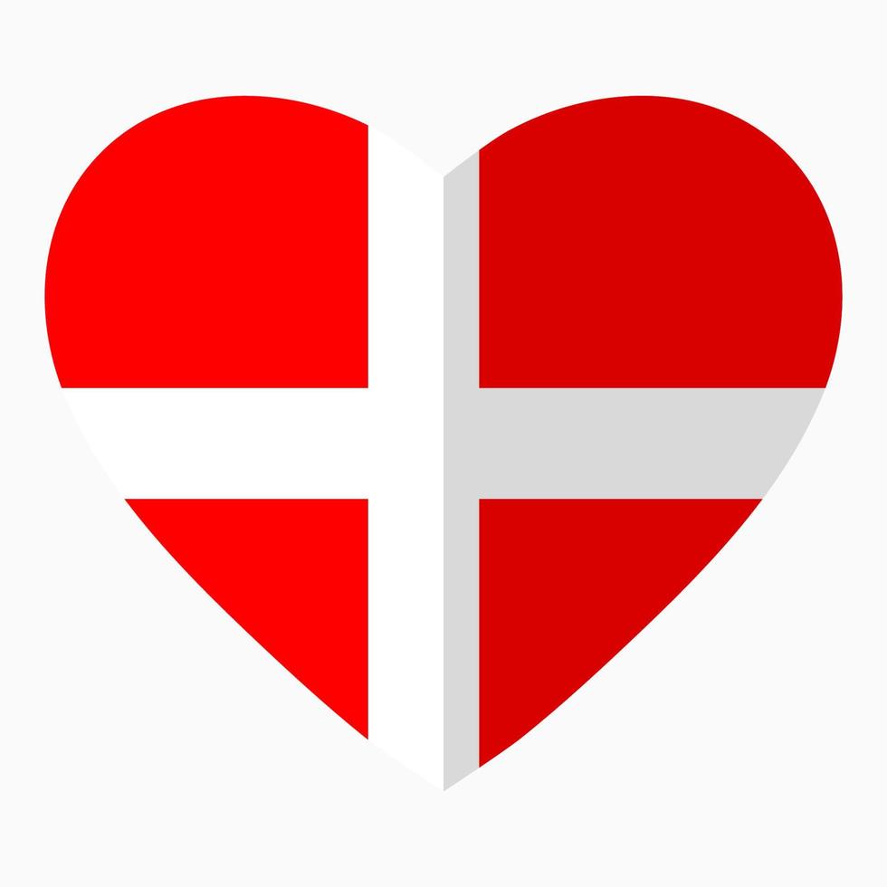 vlag van denemarken in de vorm van hart, vlakke stijl, symbool van liefde voor zijn land, patriottisme, pictogram voor onafhankelijkheidsdag. vector